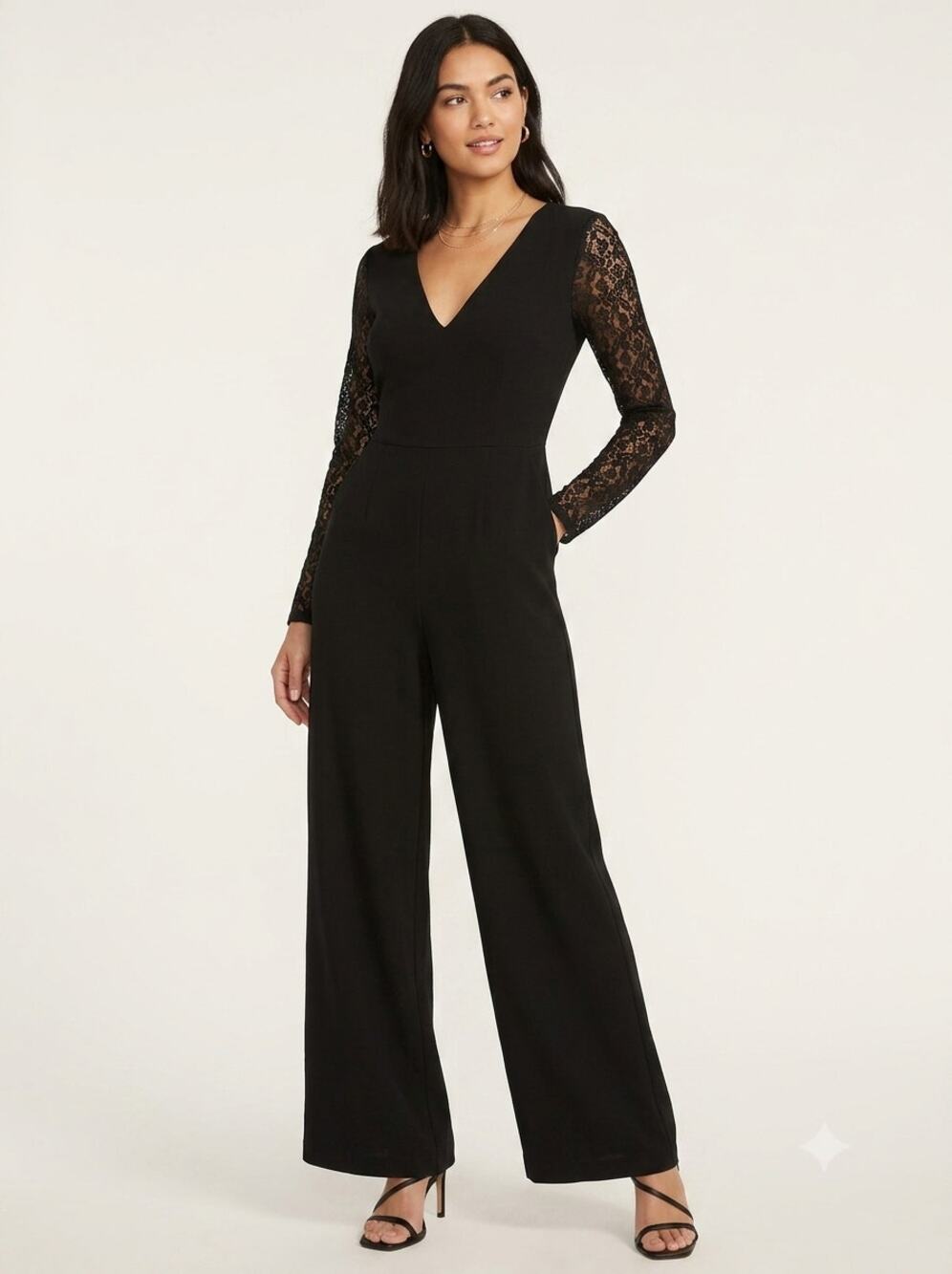 BCBG Black Lace-Sleeve Jumpsuit, Size 8